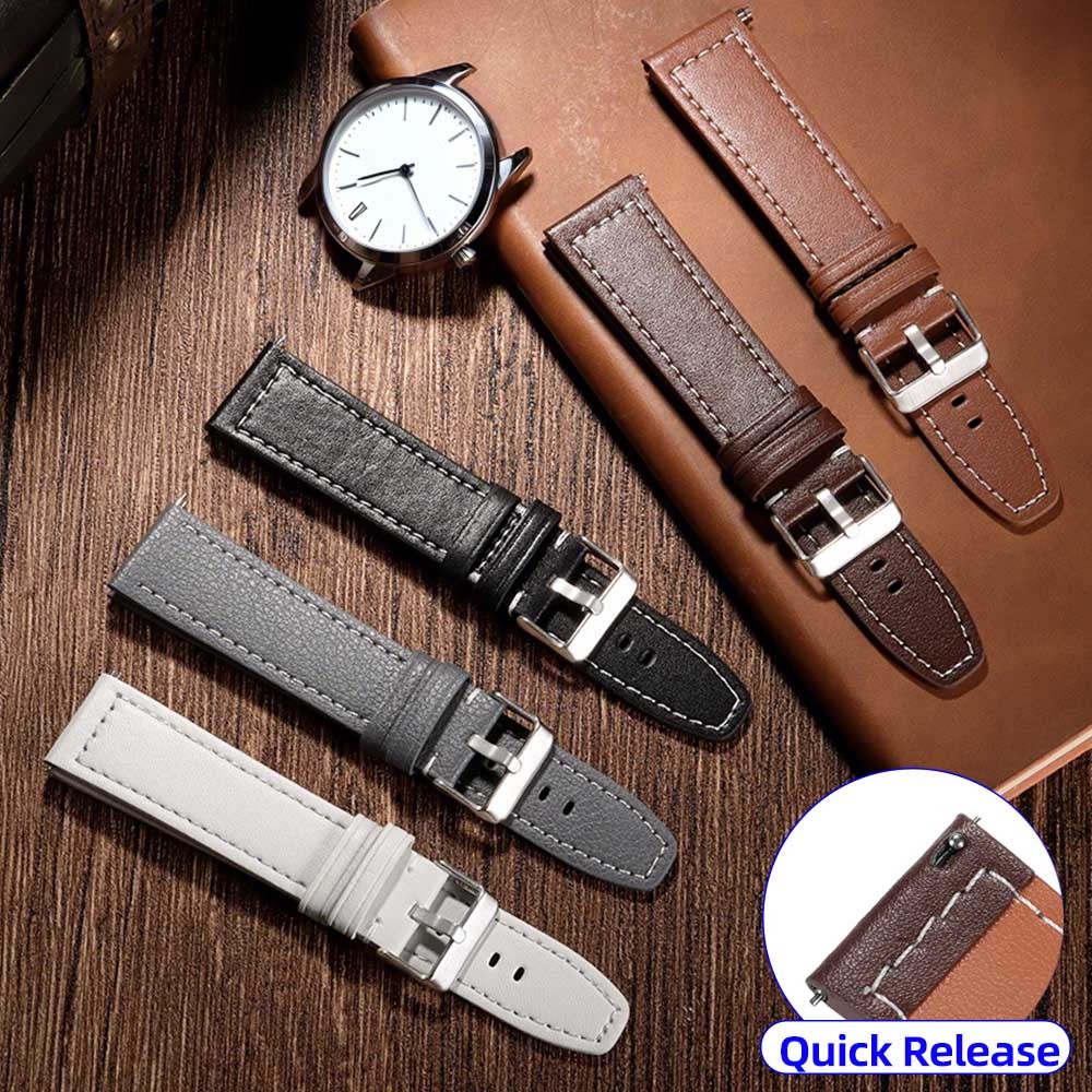 Dây đeo đồng hồ bằng da đa năng 20mm 22mm Dây đeo đồng hồ da phát hành nhanh cho đồng hồ thông minh Nam nữ Vòng đeo tay Dây đeo cổ tay Đồng hồ màu đen cổ điển Phụ kiện