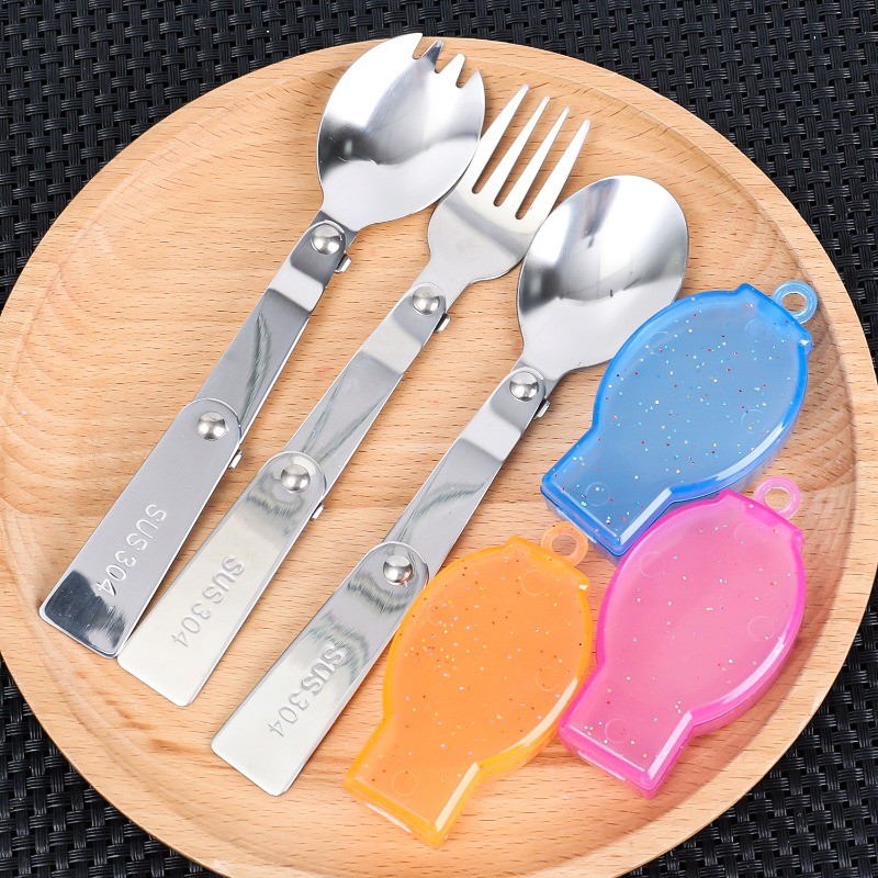 Thìa dã ngoại có thể gập lại sáng tạo - Nĩa thép không gỉ 304 nhẹ - Bộ dụng cụ cắm trại đa năng