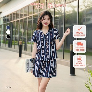 Bộ pijama nữ lanh ht SUNFY áo cộc quần sooc ST9274