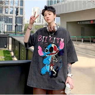 LOCAL BRAND Áo thun Wash Stitch Thi Ma Phong Cách Unisex Form Rộng / Áo thun Stitch Thi Ma Phông Màu Phong Cách Âu Mỹ