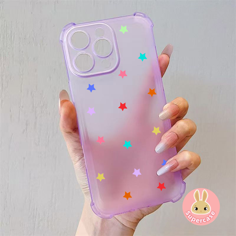 Ốp Điện Thoại Thoáng Mát Mùa Hè Cho iPhone 13 Pro Max 12 Mini Pro Max XR XS Max X 8 7 Plus SE3 SE2 2022 2020 + Ốp Lưng Mờ Dễ Thương Đơn Giản Nhiều Màu Sắc Ngôi Sao Mềm AirBag Vỏ Chống Sốc