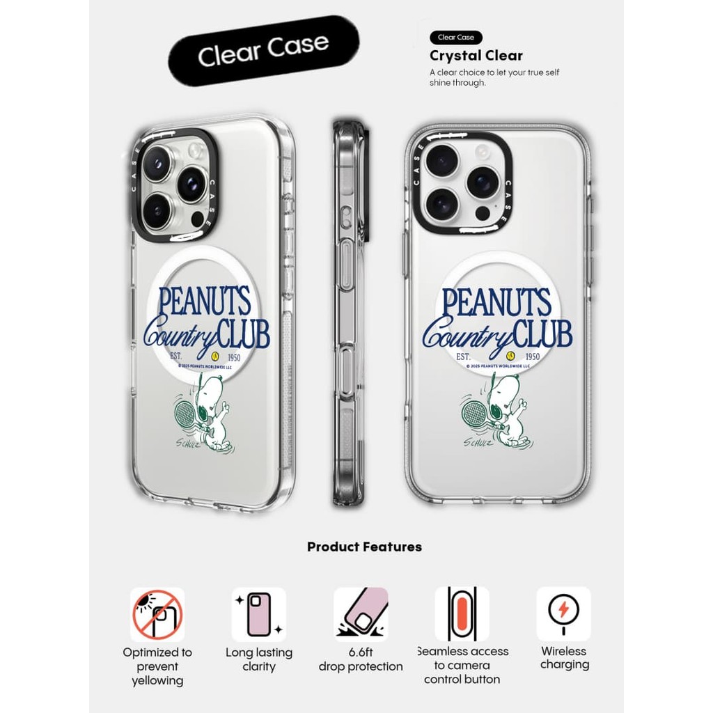 CASETiFYX Peanuts Impact Vỏ hút từ tính trong suốt cho iPhone 16 / 15 / 14 / 13 Pro Max | Mặt sau Acrylic bảo vệ quân sự với bao bì cao cấp