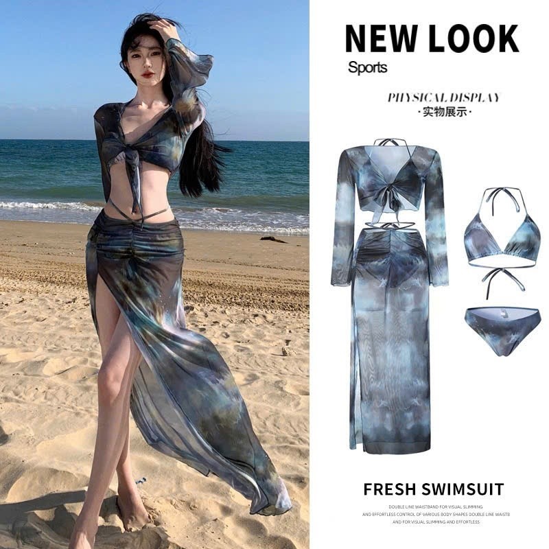 Set bộ đồ bơi bikini 4 chi tiết kèm váy voan xẻ tà sexy gợi cảm xu hướng hottrend XIMIMI BKN56