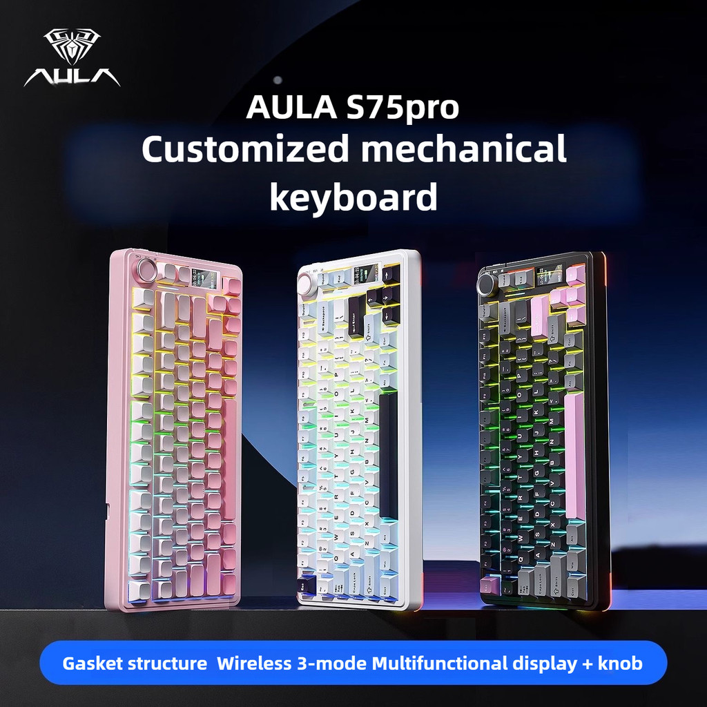 AULA S75 Pro Wireless 3 Mode Mechanical Keyboard Gasket Full-key Hot ...