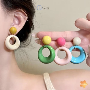 Bông tai mặt dây chuyền hình tròn Acrylic đầy màu sắc tươi mát dành cho nữ Thời trang cá nhân Phụ kiện hàng ngày Trang sức dự tiệc mới