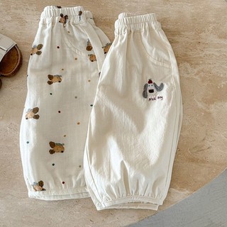 Quần chống muỗi mùa hè mới dễ thương cho trẻ em, quần cotton gạc thoáng khí cho bé trai và bé gái, quần mỏng điều hòa cho chó con