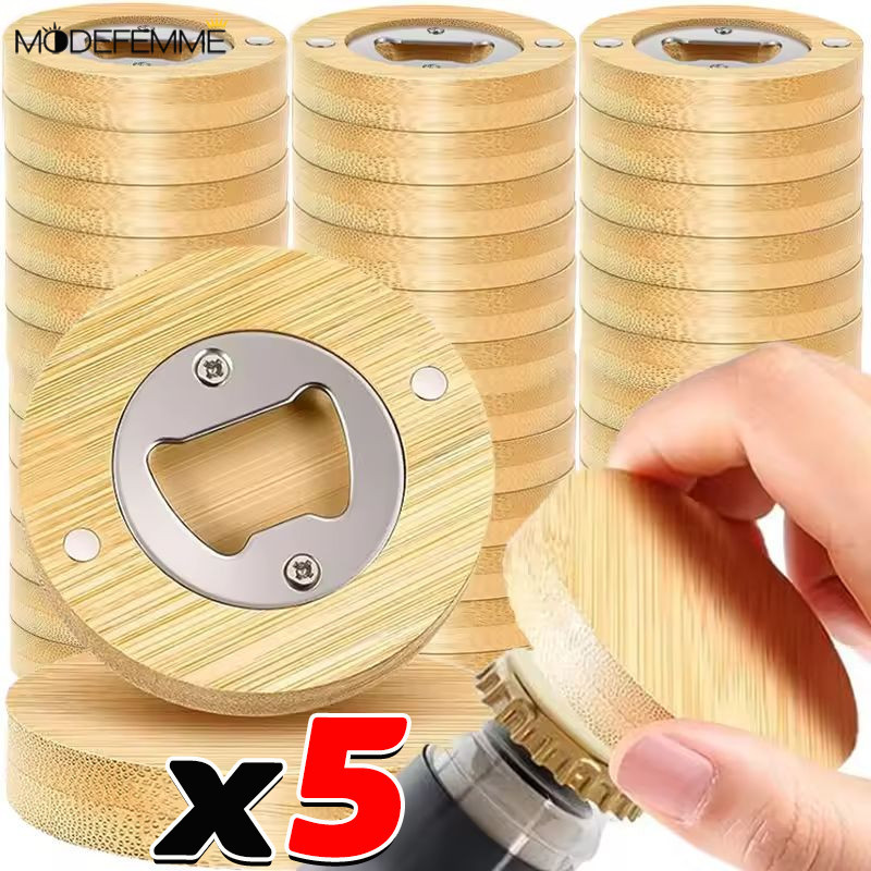[H & L] 1 / 3 / 5 Dụng cụ mở nắp chai từ tính cao cấp - Cạnh thép 304 & Nam châm Neodymium công suất cao, Bề mặt tre không gỉ, Đa năng làm móc khóa / Dụng cụ sắp xếp tủ lạnh
