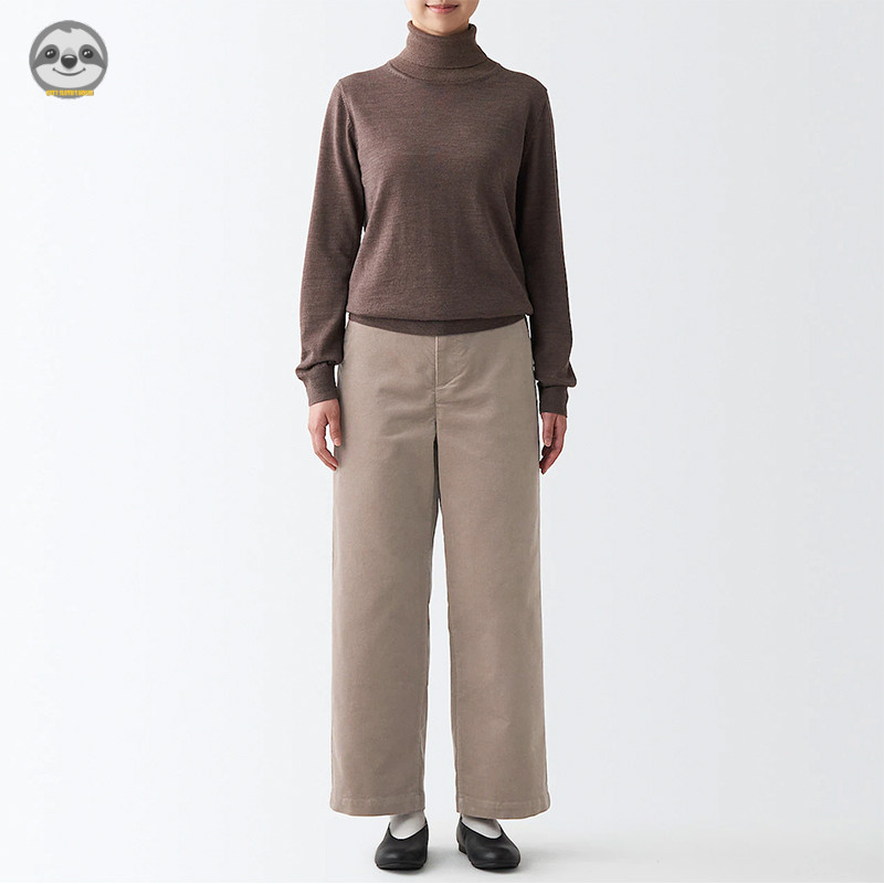 Phong cách Nhật Bản Muji Style / Quần dây kéo rộng bằng vải nhung siêu nhỏ dành cho nữ / quần thẳng lưng co giãn