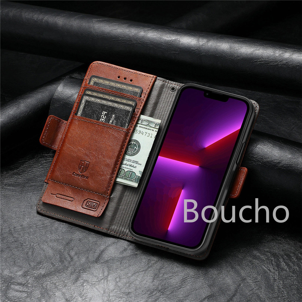 Dành Cho iPhone 13 12 11 Pro XS Max X 8 7 Plus Sang Trọng Nổi Lưới Cổ Điển Ví Da Flip Cover Shatterproof Nam Điện Thoại