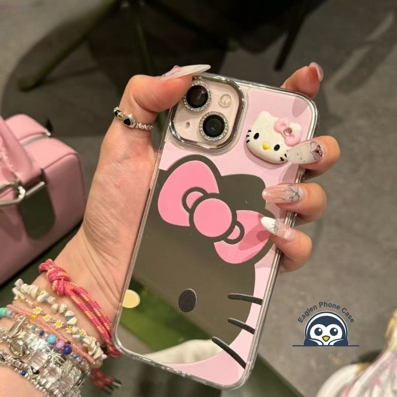 Ốp Gương Mèo Kitty Màu Hồng Cho OPPO Reno 15F 15 Pro Max Mini 15C 14F Find X9 X9S X8 Ultra X8S K15 K14 K14X K13S K13 Turbo Pro Plus Ốp lưng Hoạt Hình 3D Dễ Thương