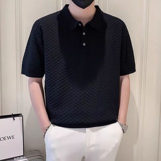DICHUANGZHE Áo sơ mi nam ngắn tay Polo áo rộng Lụa băng công sở giản dị