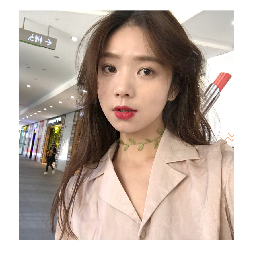 Dây chuyền ngắn phong cách Hàn Quốc và Nhật Bản, trang sức choker thời trang, lá, hoa đôi, dây chuyền xương đòn lá cây xanh tươi cho phụ nữ