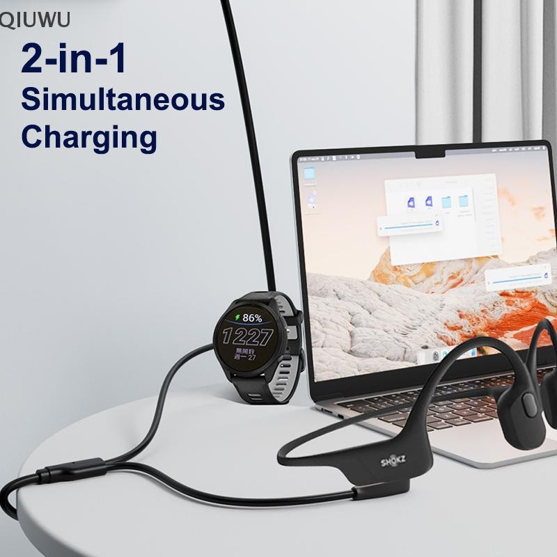 Cáp sạc đồng hồ QIUWU 2 trong 1 USB Type C cho Fenix X6 / Forerunner / Bản năng 2 dây cho Shokz OpenRun Pro.