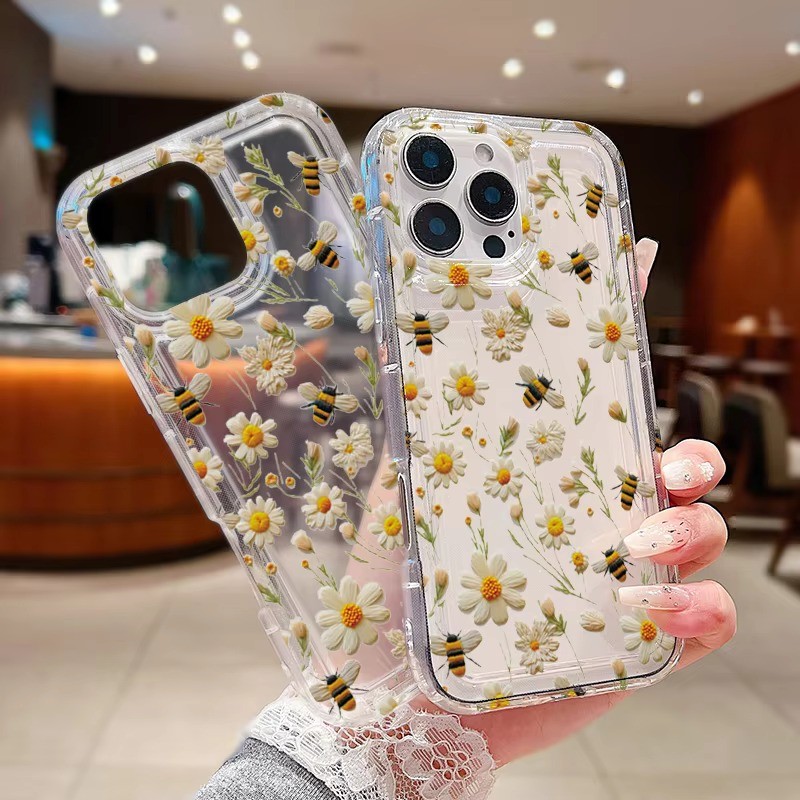 Dành Cho iPhone 11 16 15 Pro Max 16e 14 11 12 13 15 Pro XR XS Max X 7 8 Plus SE2022 Dễ Thương Ong Mật Hoa Trong Suốt Silicon Mềm Chống Sốc