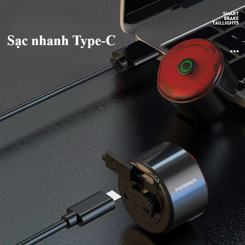 Đèn hậu LED xe đạp sạc USB, đèn cảnh báo đi đêm, Chống Nước IPX6, Tích Hợp đèn Phanh Cảnh Báo An