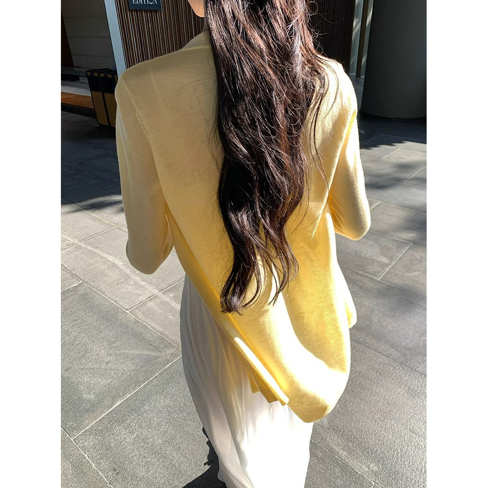 SUXI Áo len Cardigan màu hồng đơn giản nhẹ nhàng phong cách mới mùa hè dành cho nữ 250522