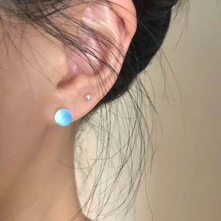 Bông Tai Bạc 925 Nữ Aquamarine Vít Xoắn Ốc Đơn Giản Mini Cao Cấp