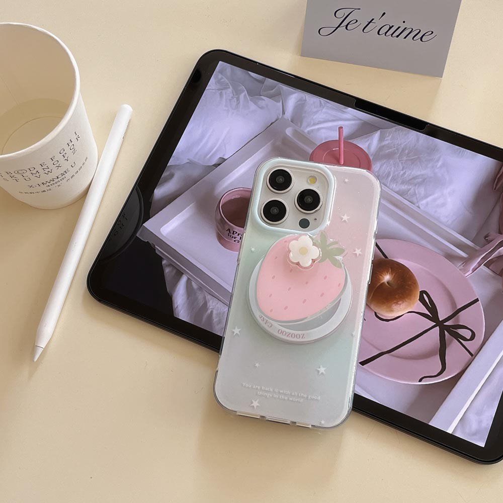 Ốp Lưng Cứng Tương Thích Với iPhone 13 14 14Pro 14ProMax 15 15Pro 15ProMax 16 16Pro 16ProMax 17 17Pro 17ProMax Ốp Nam Châm Họa Tiết Dâu Tây Gradient