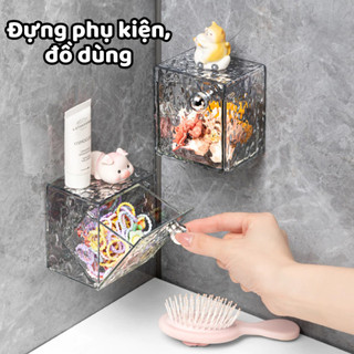 Hộp đựng bông tẩy trang trong suốt dán tường, Hộp đựng đồ nhà tắm đa năng có nắp chống nước kèm miếng dán tiện lợi