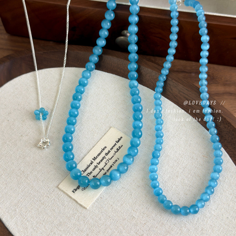 Vòng cổ xếp chồng hoa Opal màu xanh Phụ kiện chuỗi xương đòn sang trọng