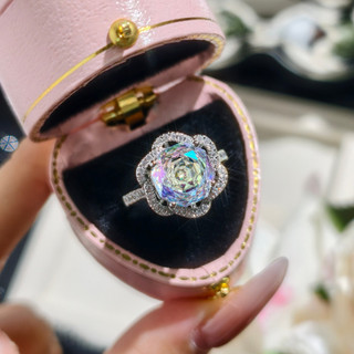 Châu Âu Mỹ ins Phong Cách Mới Hoa Hồng Cắt Hình Bát Giác Nhiều Màu Sắc Zircon Full Kim Cương Phù Hợp Với Nữ