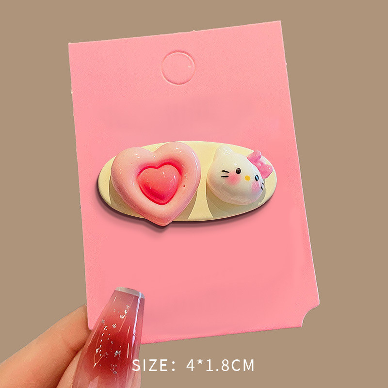 Kẹp tóc hồng cho bé gái, kẹp tóc hình trái tim bên hông, kẹp tóc trán, kẹp tóc Hello Kitty dễ thương