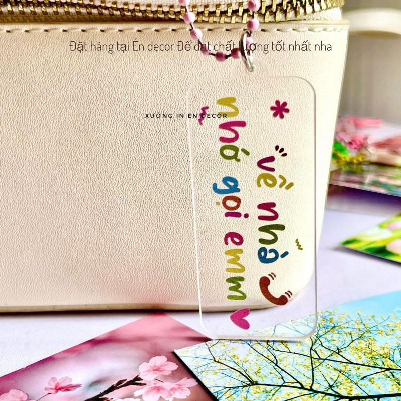 Móc khoá lời nhắn nền hồng  sieu cute - trí decor shop
