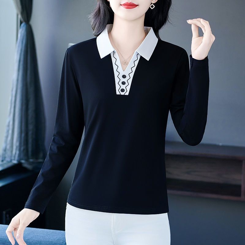 Áo thun dài tay cổ Polo dành cho nữ mùa xuân thu 2025, áo thun mỏng vừa vặn và giảm béo thời trang mới dành cho nữ