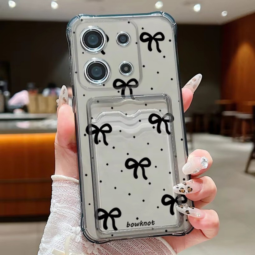 Khe Cắm Thẻ Chống Sốc Bỏ Túi TPU Dành Cho Vivo Y19S Y29S Y04 Y28 Y36 Y27 Y17S Y16 Y02S Y02A Y22 Y22S Y35 Y02 Y02T Nơ Họa Tiết Silicon Mềm Trong Suốt Vỏ Điện Thoại