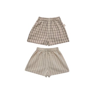 Quần short cotton lanh mỏng sọc caro cho bé trai và bé gái, dáng rộng rãi mùa hè