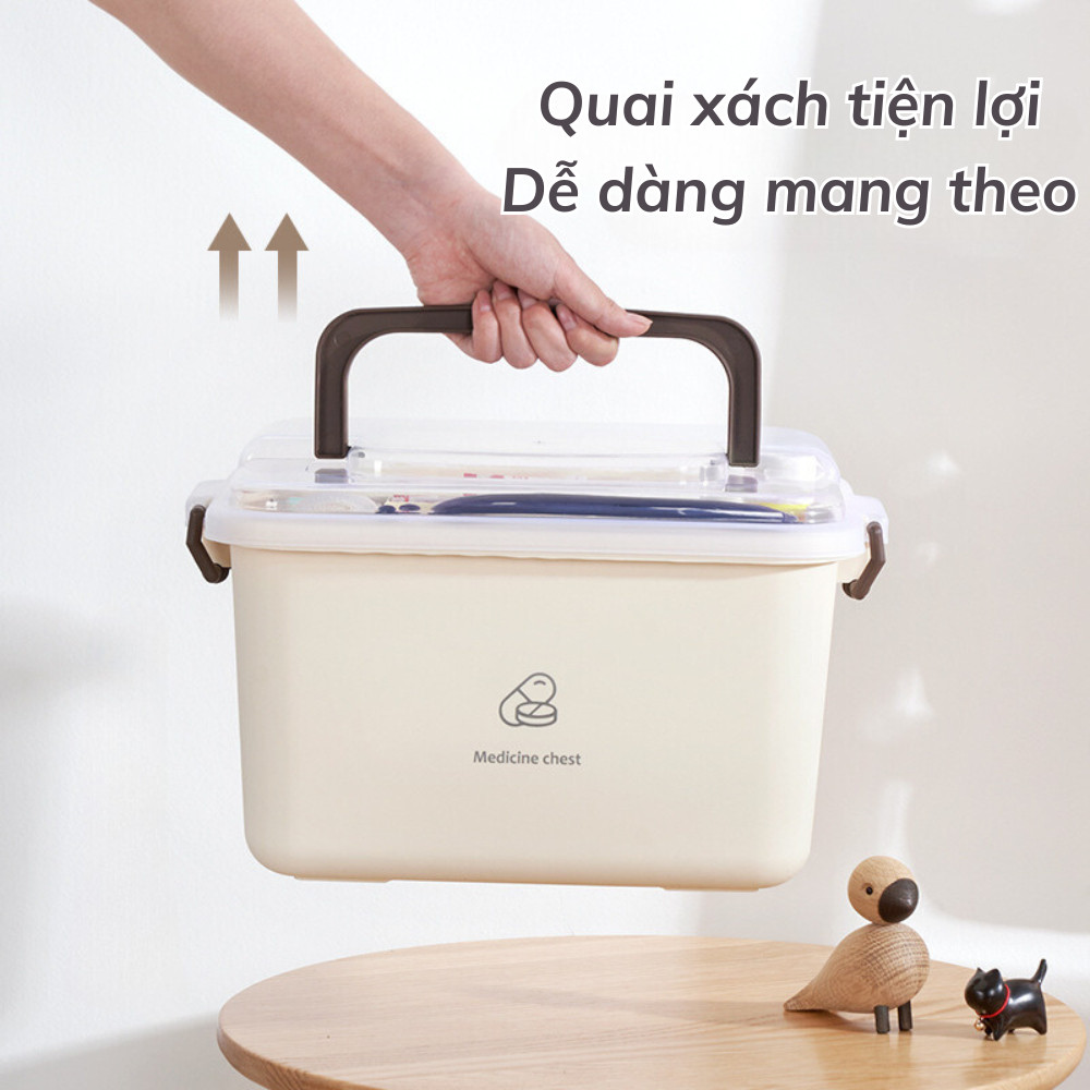 Hộp đựng thuốc sơ cứu hai lớp cỡ lớn có nắp bảo quản tay cầm tiện lợi, Hộp nhựa đựng đồ đa năng DINO
