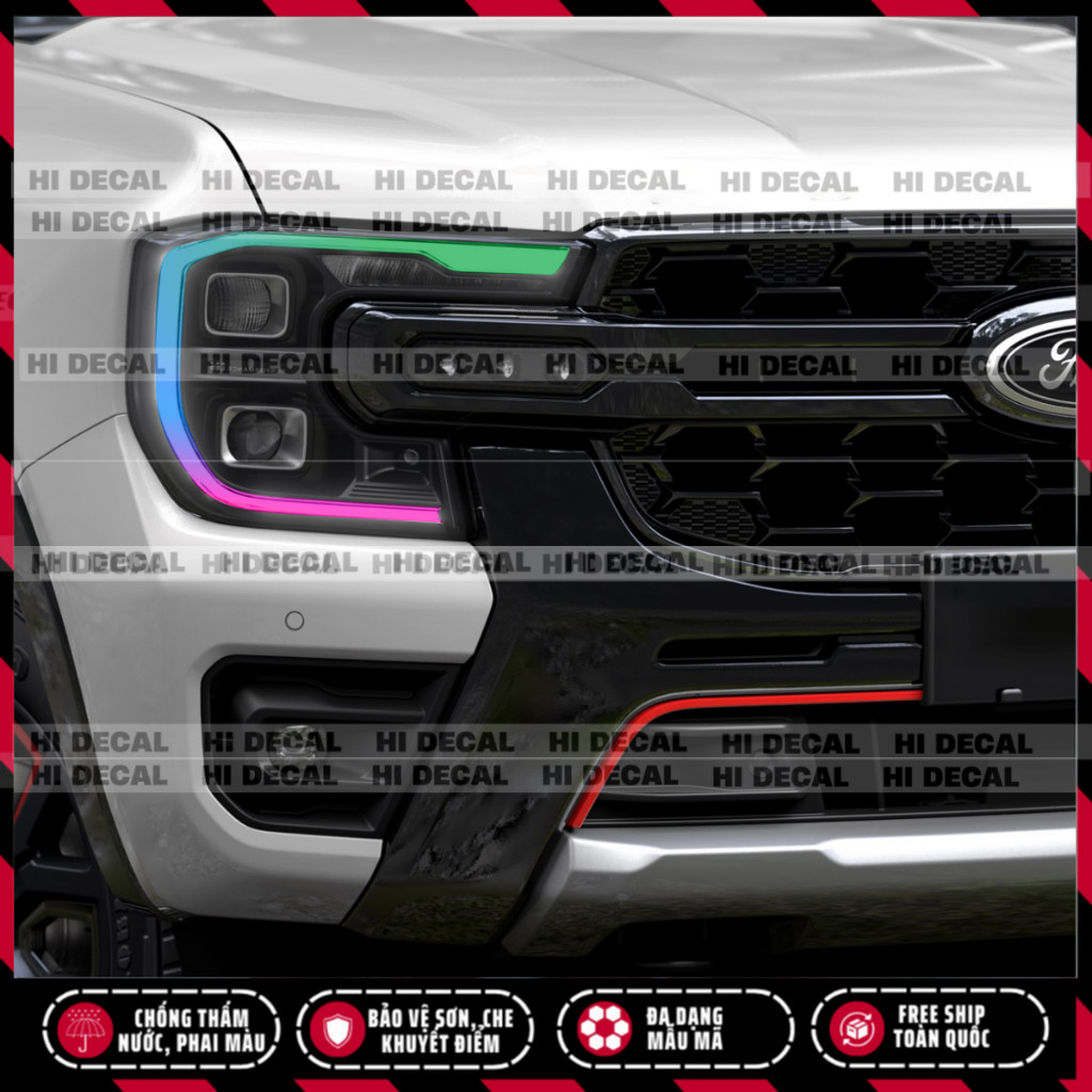 Tem dán demi đèn Ford Ranger, Ford Everest form mới (1 cặp), Tem decal dán đổi màu đèn trang trí xe