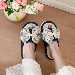 XIXITIAO Giày Gia Đình Thường Ngày Hút Mồ Hôi Thoáng Khí Nơ Bốn Mùa Sinh Viên Vải Lanh Dép Nữ