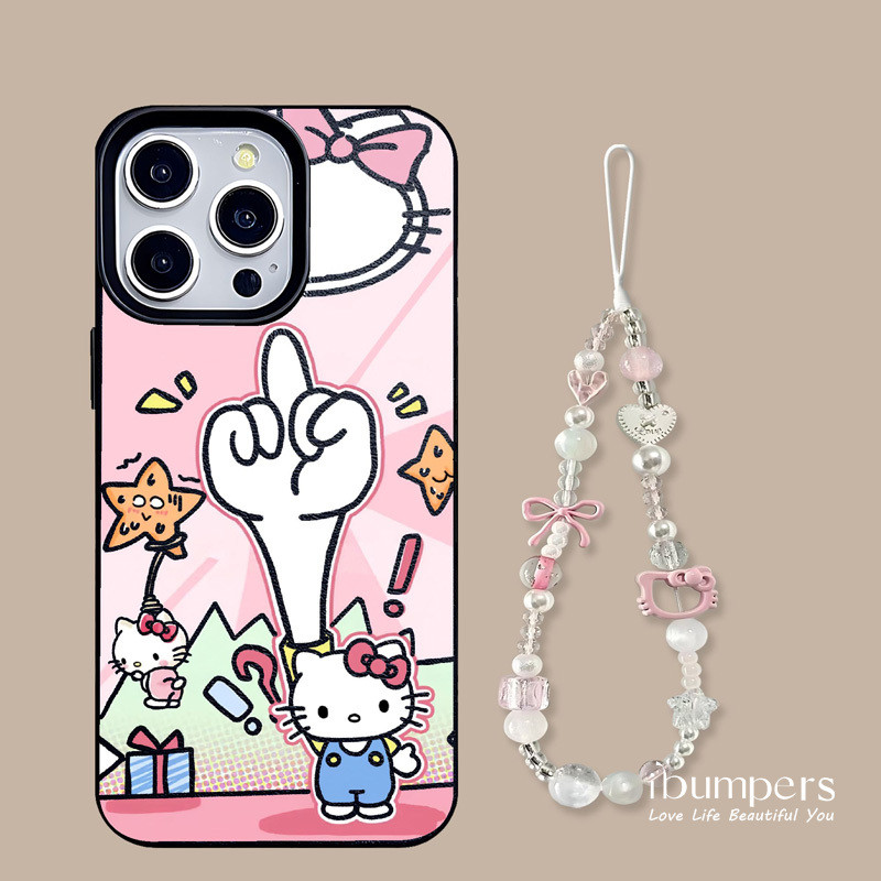 ibumpers Ốp Điện Thoại iPhone Họa Tiết Hello Kitty Dễ Thương + Dây Buộc Cho IPhone 16 15 14 12 13 11 Pro Max IP 7 8 Plus X XS XR Ốp Lưng Mỏng Silicon Mềm Da Họa Tiết