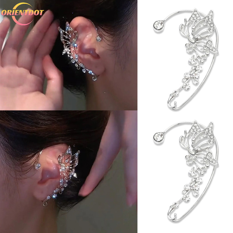 Chiếc Thiết Kế Bướm Pha Lê Tai Leo Núi Không Xuyên Kẹp - Thời Trang Hàn Quốc Phong Cách Yêu Tinh Hợp Kim Bông Tai Trang Sức Phụ Kiện