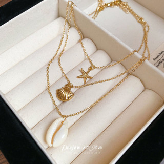 DREJEW 3 chiếc vòng cổ mặt dây chuyền ốc sên vỏ kim loại phiên bản Hàn Quốc, dây chuyền xương đòn phong cách kỳ nghỉ hè, phụ kiện đi lại thời trang và đa năng