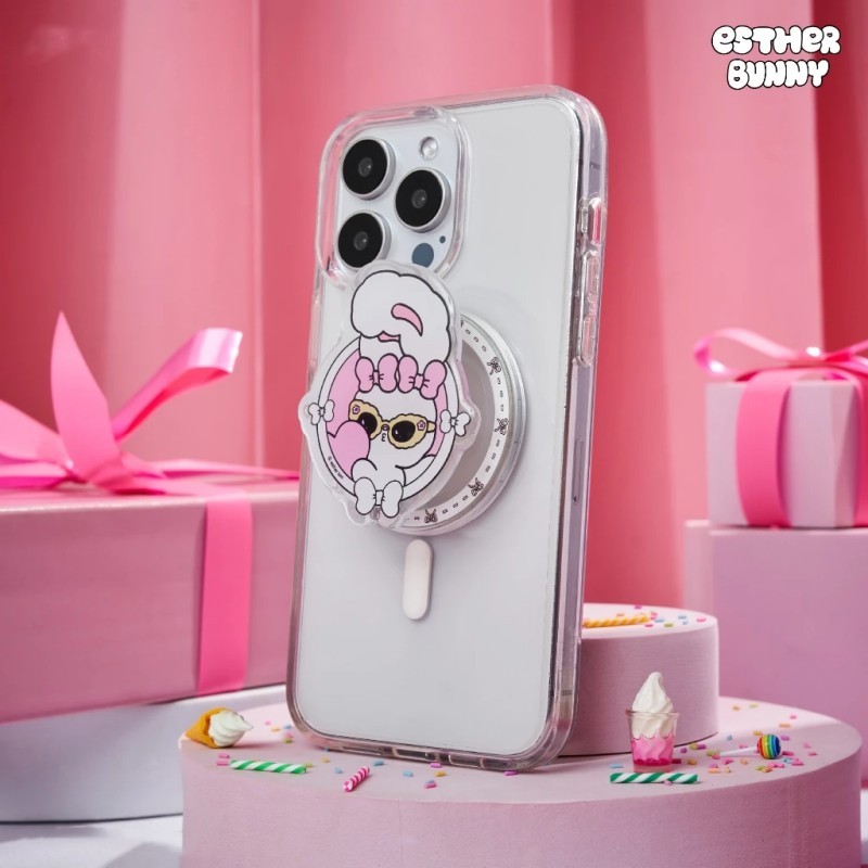 Hàn Quốc Dễ Thương Esther Bunny Paw Socket Magsafe Giá Đỡ Điện Thoại Từ Tính Cho IPhone 16 Pro Max Có Thể Gập Lại Ring Grip Co Giãn Để Bàn Đứng