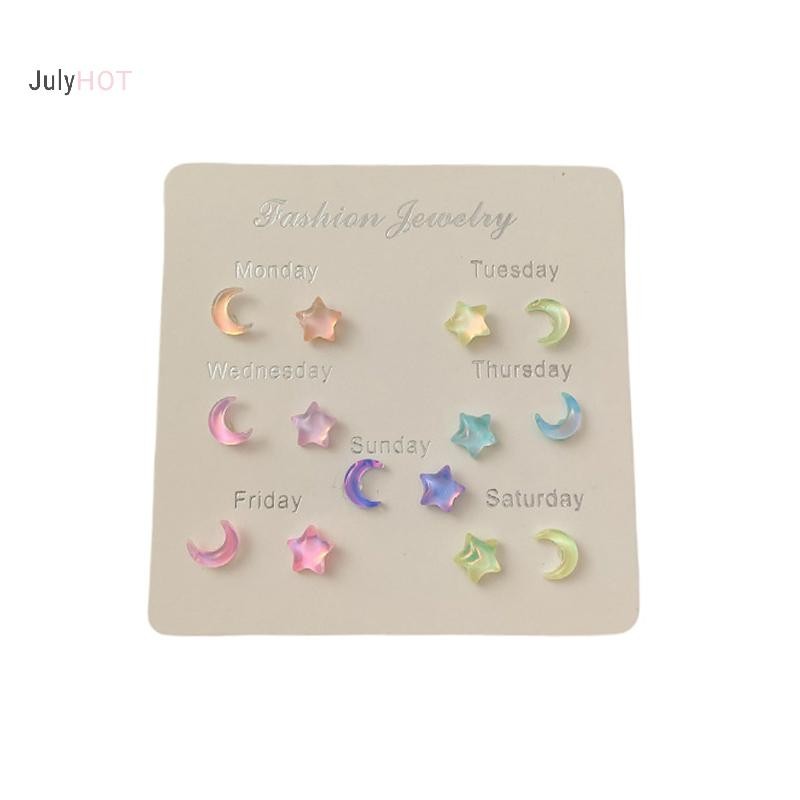 JULYHOT Fantic Cổ Tích Đầy Màu Sắc Ngôi Sao Mặt Trăng Bông Tai Bộ Nữ Y2K Hồng Tím Trong Suốt Dễ Thương Trang Sức Quà Tặng Massivedeals