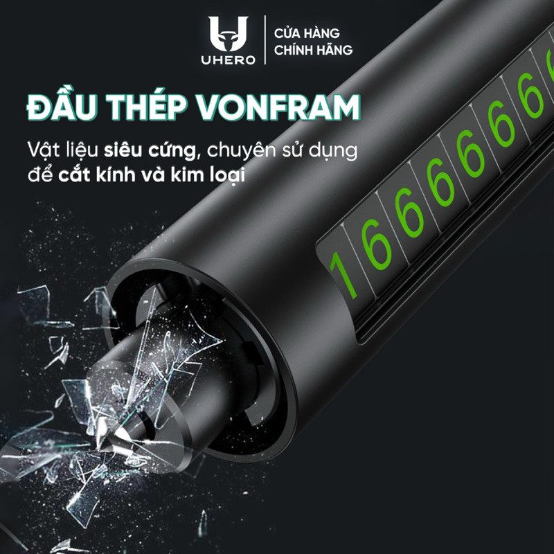 Búa thoát hiểm ô tô 4in1 UHERO kèm bảng số điện thoại ô tô phụ kiện an toàn Bảo Hành 12 Tháng