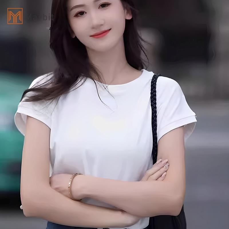 Áo thun Marbit Ice Silk nữ cổ tròn màu sắc nguyên chất, phong cách mới mùa hè