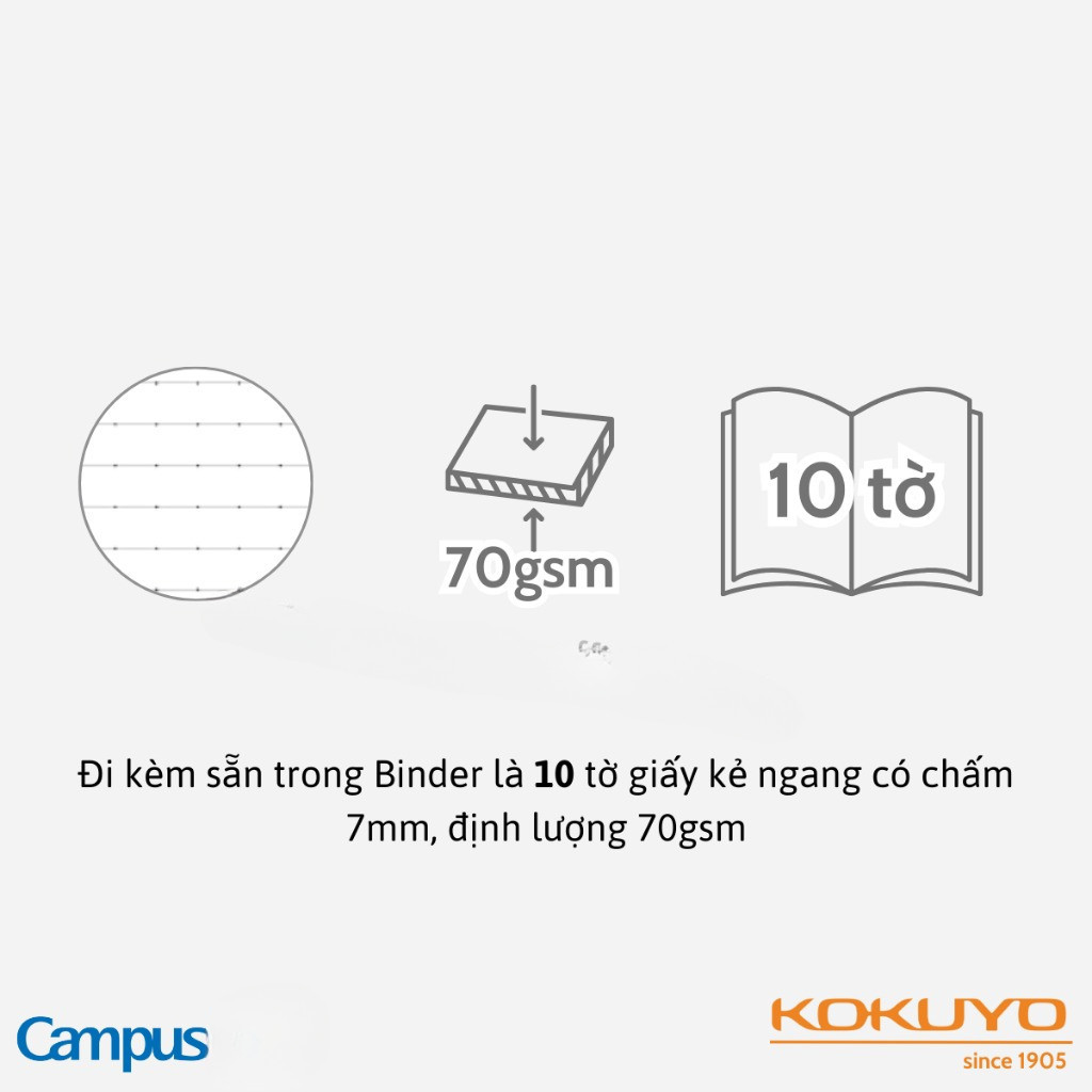 Sổ còng nhựa Campus bìa Kusumi mỏng nhẹ 4 Lỗ khổ A5 /B5 - 10 tờ kẻ ...