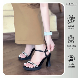 Cao Gót Đế Vuông 9P Quai Ngang Đính Đá CALIA Đúp Trước 2P HADU MM969 Vật Liệu Cao Cấp Đế Chống Trượt