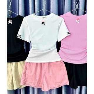 [Bộ nơ cộc tay] Set bộ áo thun tăm nơ babytee và quần short ngắn chât đũi vân mây mềm mát mùa hè- Xưởng quần Tây nữ 3A