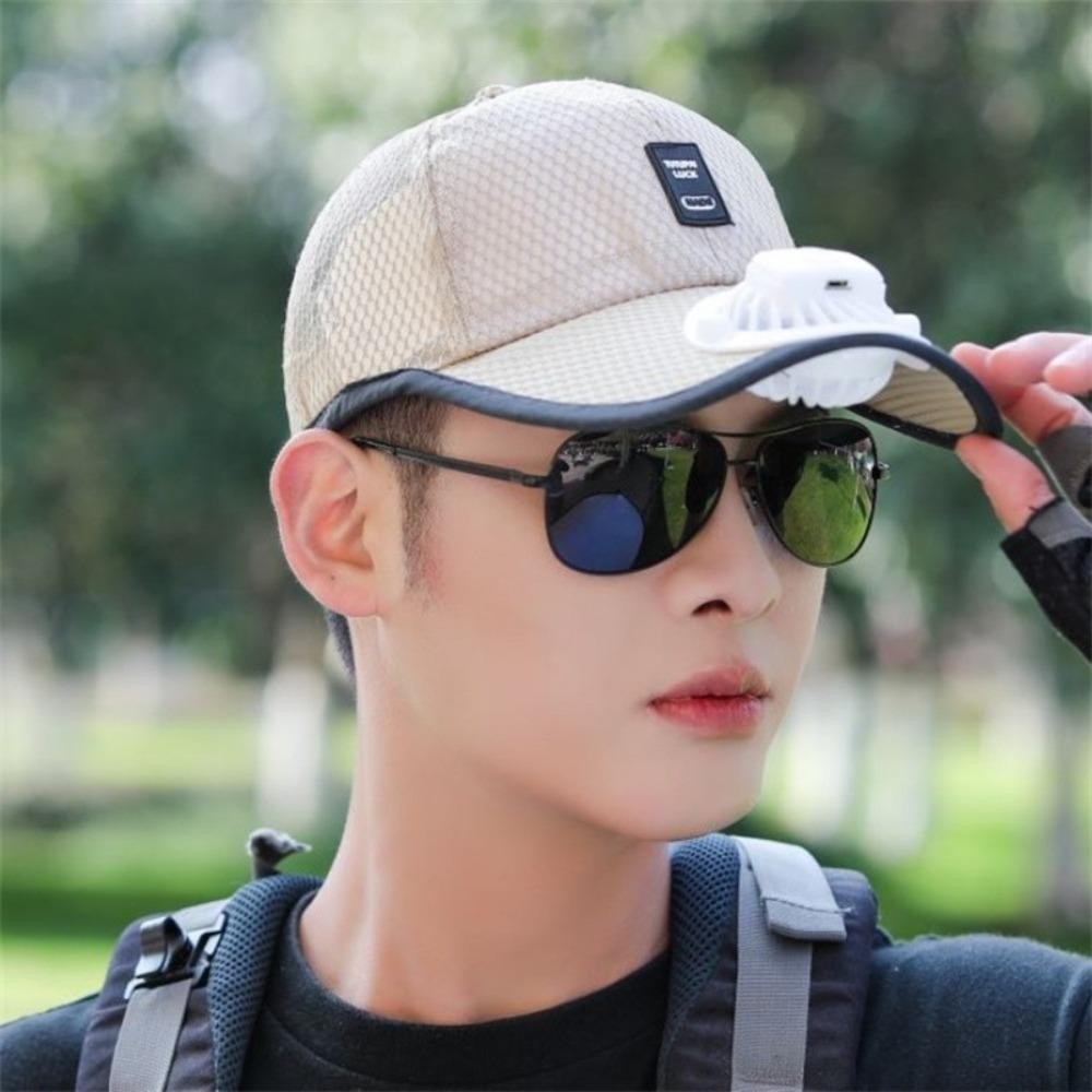 Mũ thể thao HOBBYIN vành rộng bảo vệ tia cực tím, tích hợp quạt sạc thoáng khí cho câu cá & golf