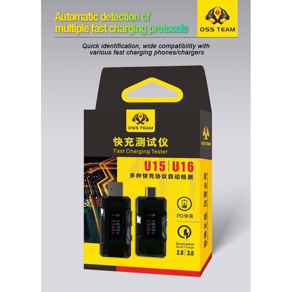 Máy kiểm tra sạc nhanh OSS U15 U16 12A 600W Type-C & USB-A Đồng hồ đo điện áp dòng điện Công cụ kiểm tra dung lượng sạc điện thoại