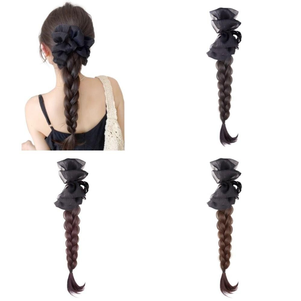 GOJO Twist Braid Tóc Giả Tổng Hợp, Kẹp Nơ Đuôi Ngựa Cloud Bubble Cao, Phụ Kiện Tóc Cho Nữ