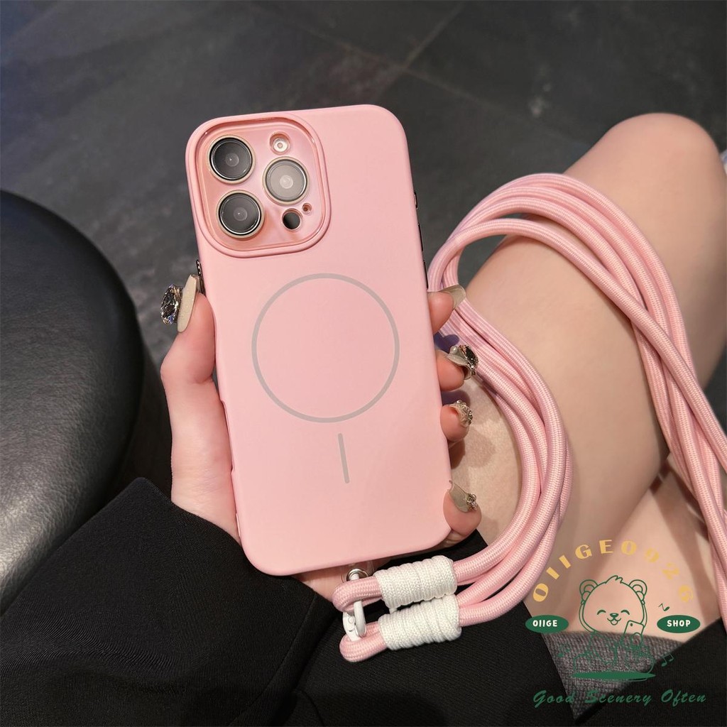 【 Ốp lưng iphone16 】 Dây buộc nghiêng dài từ tính da lỏng Vỏ điện thoại iphone16 Pro Max 15 14 13 12 11 cho vỏ iPhone Vỏ mềm silicon TPU chống sốc