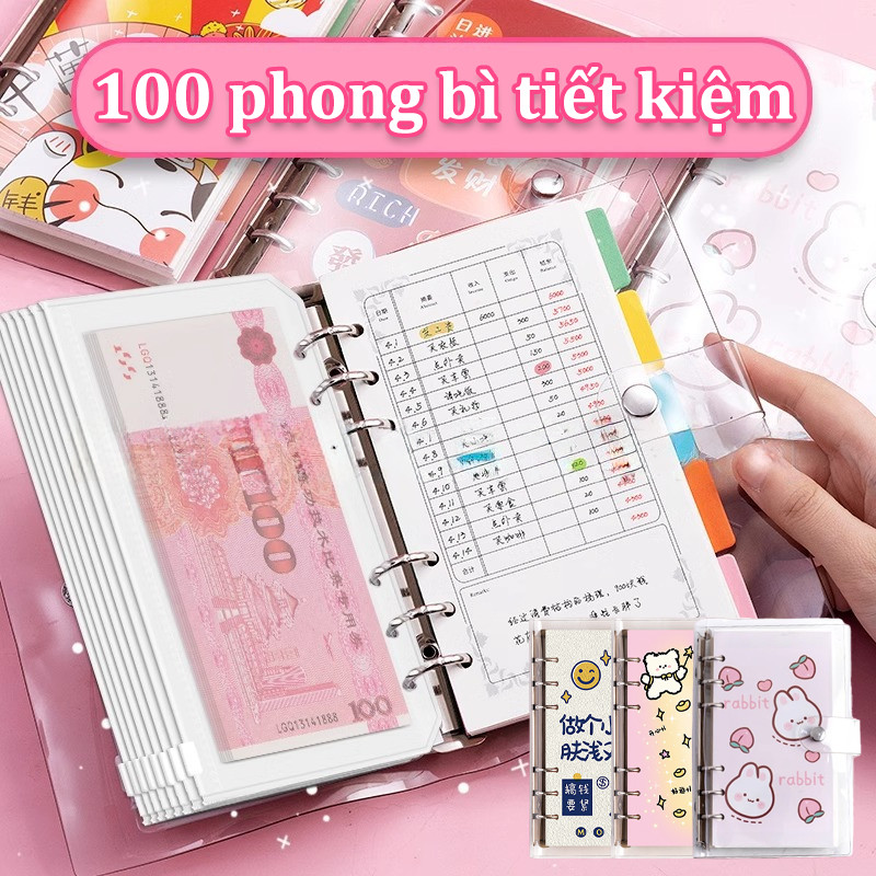 Sổ tiết kiệm đựng tiền 100 phong bì, tiết kiệm sổ thử thách tiết kiệm 100 ngày sổ đựng tiền, thể tái sử dụng