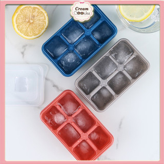 Khay Làm Đá Mini 6 Ô Kèm Nắp Đậy Chống Ám Mùi Tủ Lạnh, Đáy Silicon Dễ Lấy Đá Khỏi Khuôn