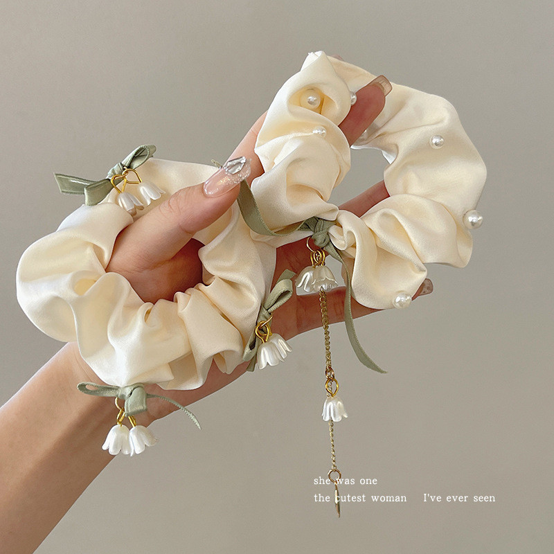 Dây buộc tóc Lily of the Valley, thun buộc tóc cao cấp, phụ kiện mùa thu đông, búi tóc lớn